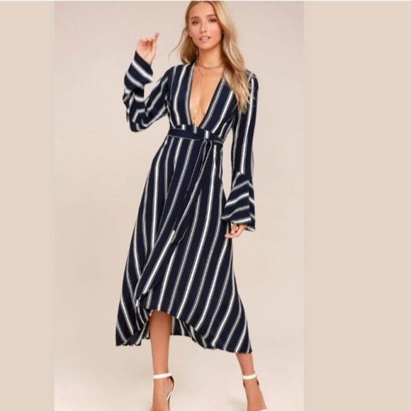 Faithfull the Brand Dresses & Skirts - Faithfull the Brand Carioca Navy Blue Striped Wrap Dress Sz 6